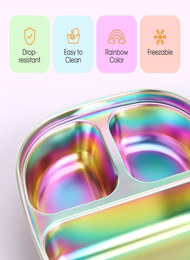 AIEVE Stainless Steel Kids Plates, Pack of 4 Stainless Steel Divided Toddler Plate with Lids - Image 3